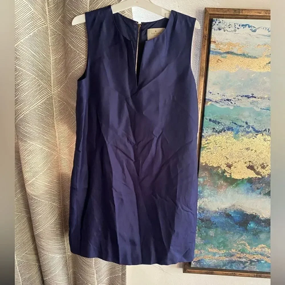 KATE SPADE Navy Blue V-Neck Sleeveless Viscose Sheath Dress SZ 2